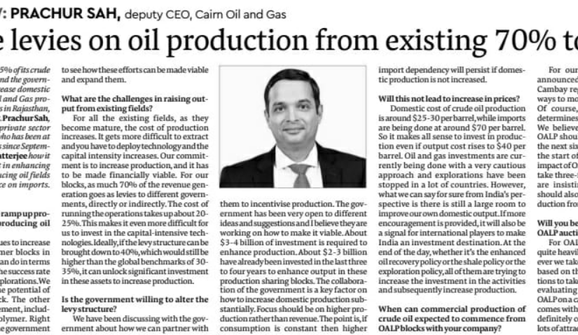 Reduce levies on oil production from existing 70% to 40%